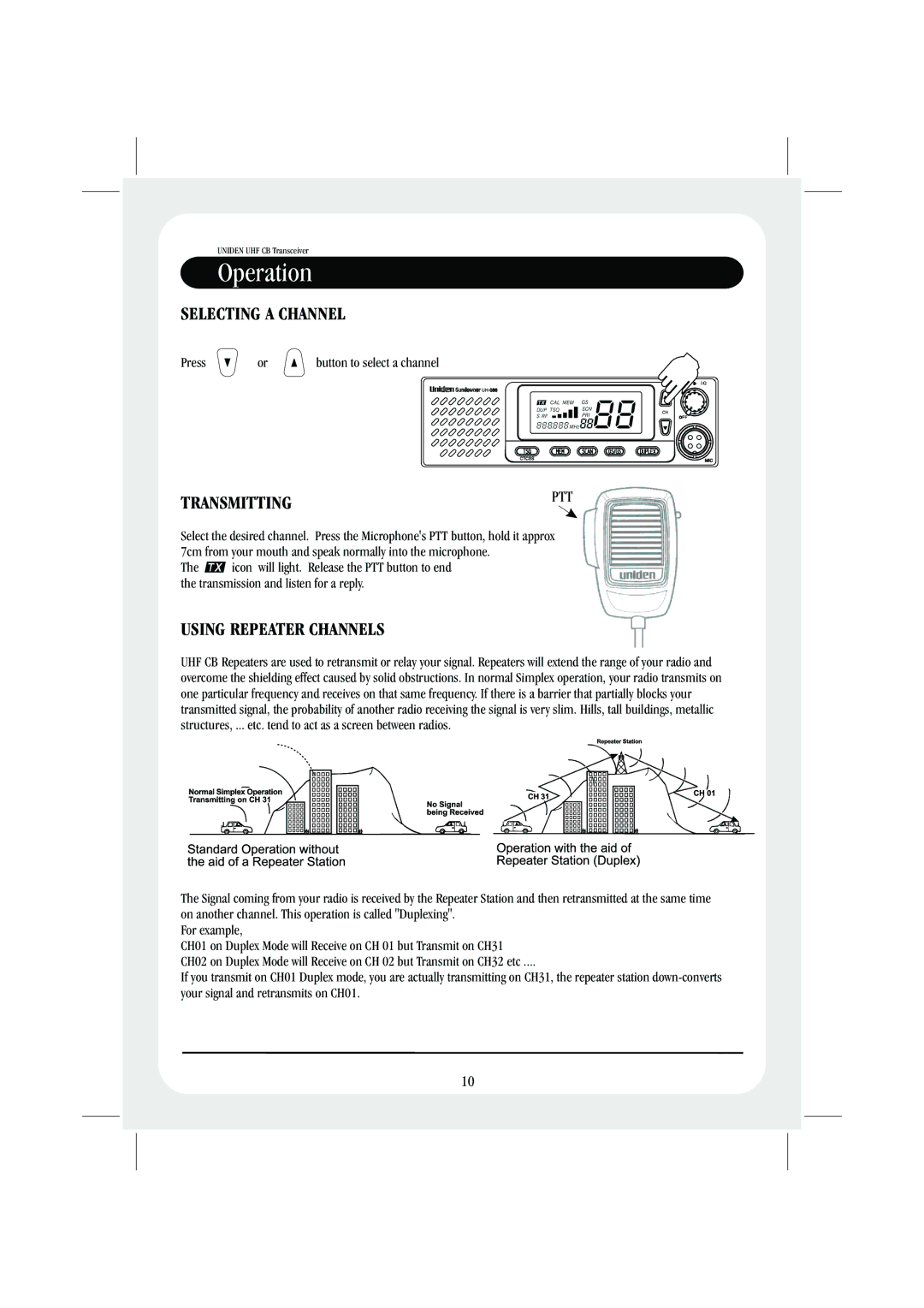 Uniden UH088sx manual Selecting a Channel 