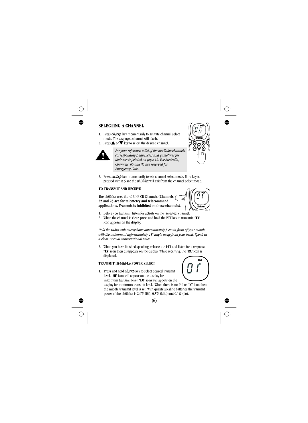 Uniden UH088sx manual Selecting a Channel 