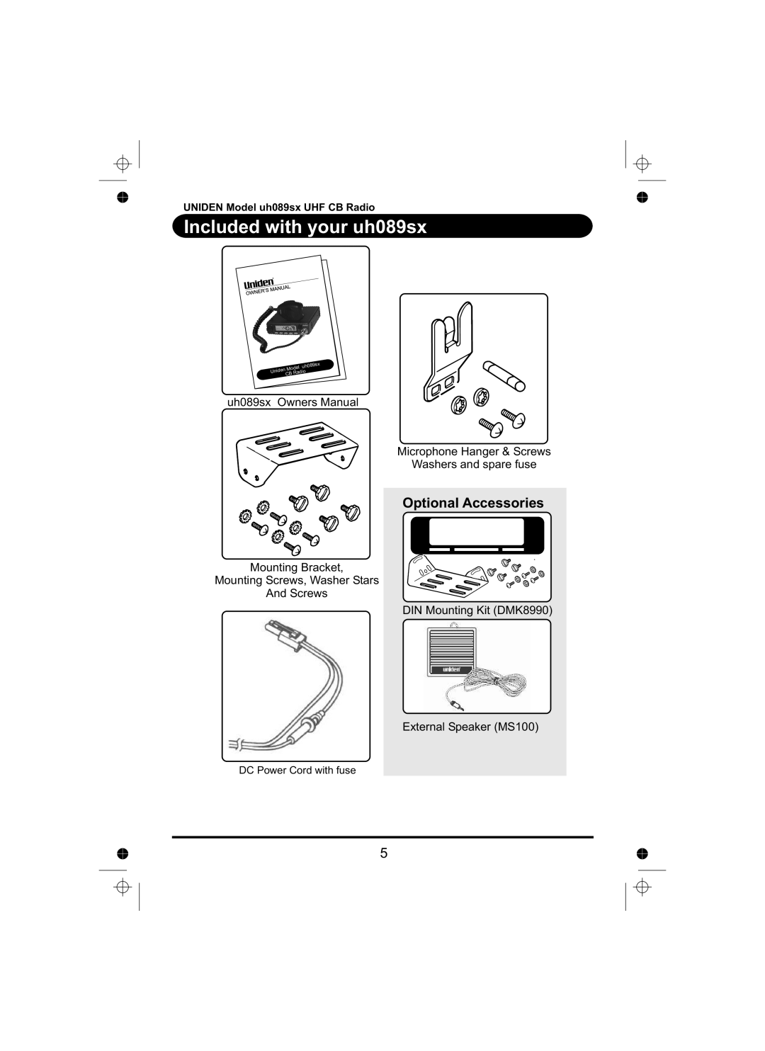 Uniden UH089sx manual Included with your uh089sx, Optional Accessories 