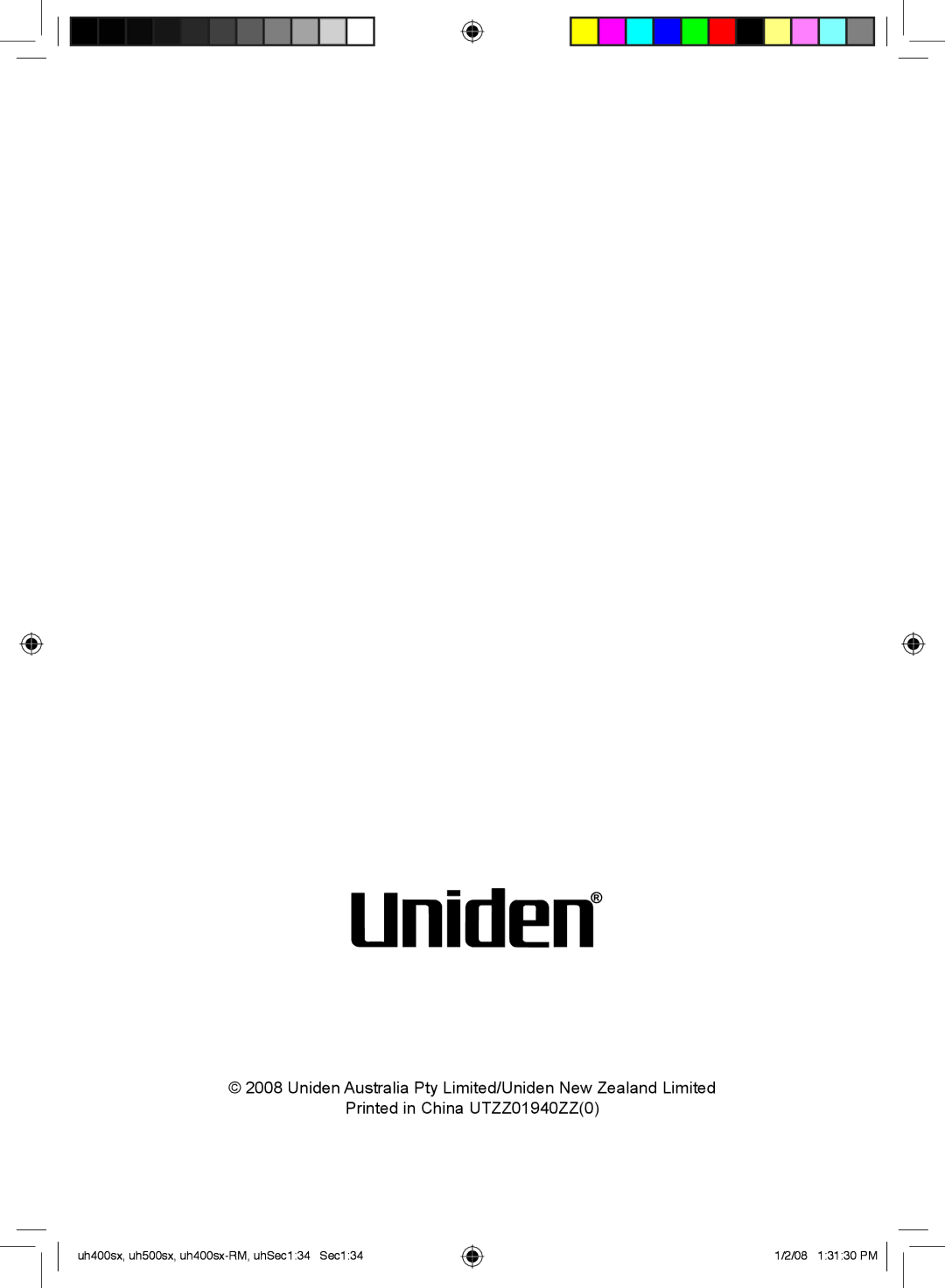 Uniden UH400SX-RM, UH500SX-RM owner manual Uniden Australia Pty Limited/Uniden New Zealand Limited 