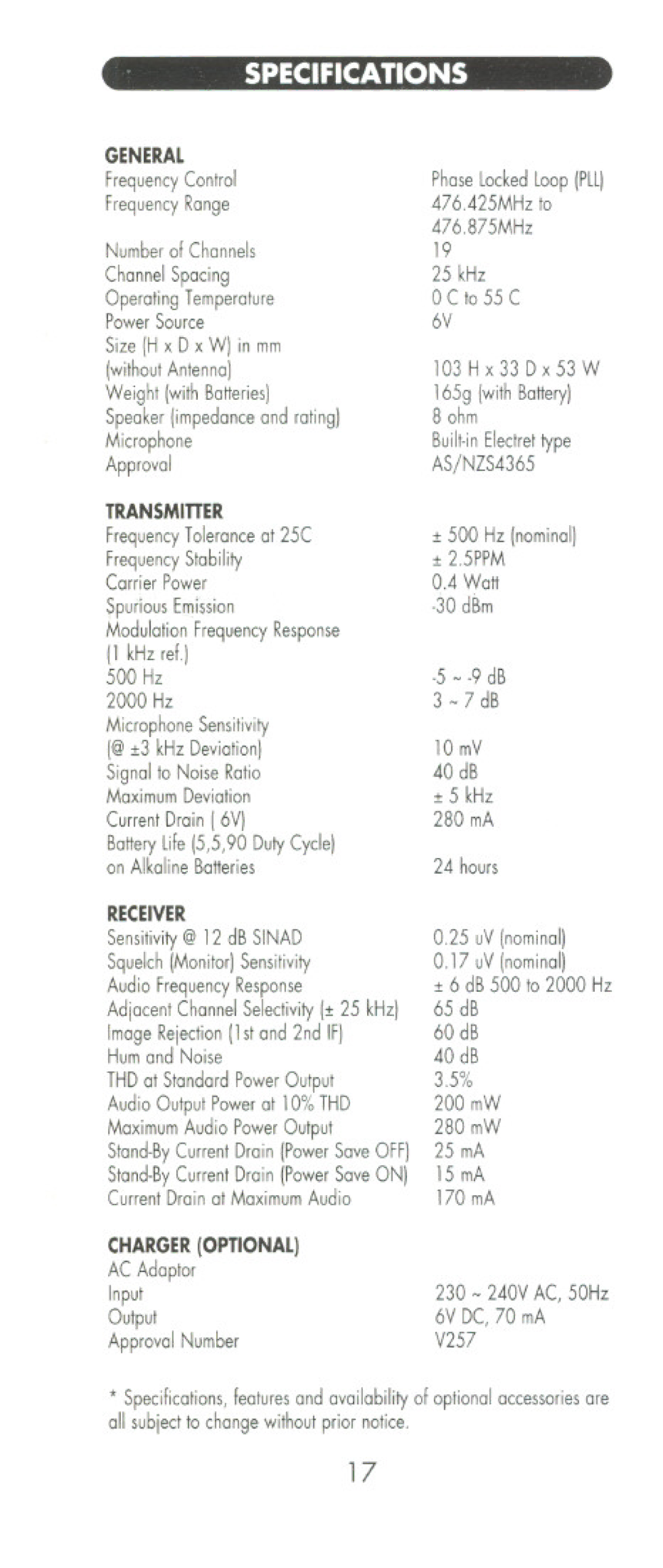 Uniden UHO45XR manual Specifications 