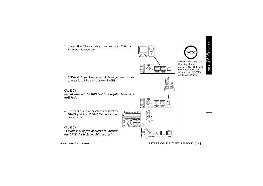 Uniden UIP 160P owner manual Do not connect the UIP160P to a regular telephone wall jack 