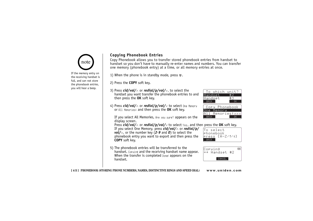 Uniden UIP 160P owner manual Copying Phonebook Entries, Qrkpi 