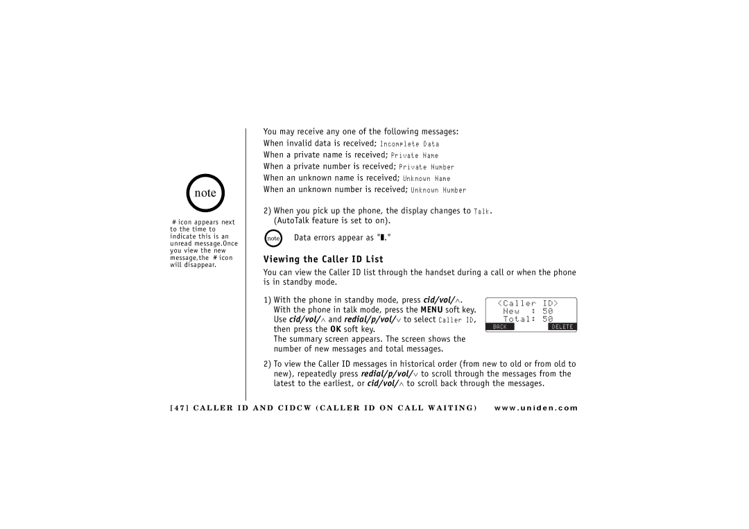 Uniden UIP 160P owner manual Viewing the Caller ID List 