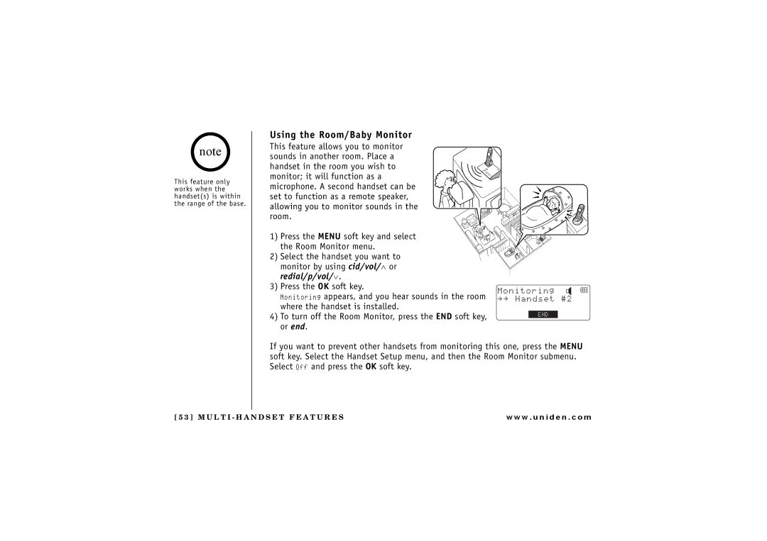 Uniden UIP 160P owner manual Using the Room/Baby Monitor 