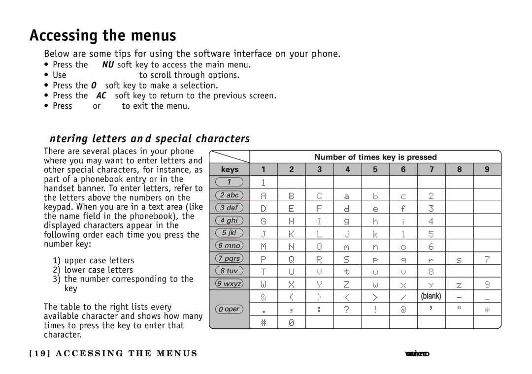 Uniden UIP165P owner manual Accessing the menus, Entering letters and special characters 