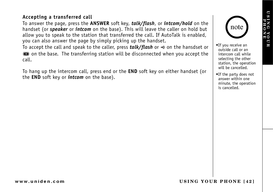 Uniden UIP165P owner manual Accepting a transferred call 