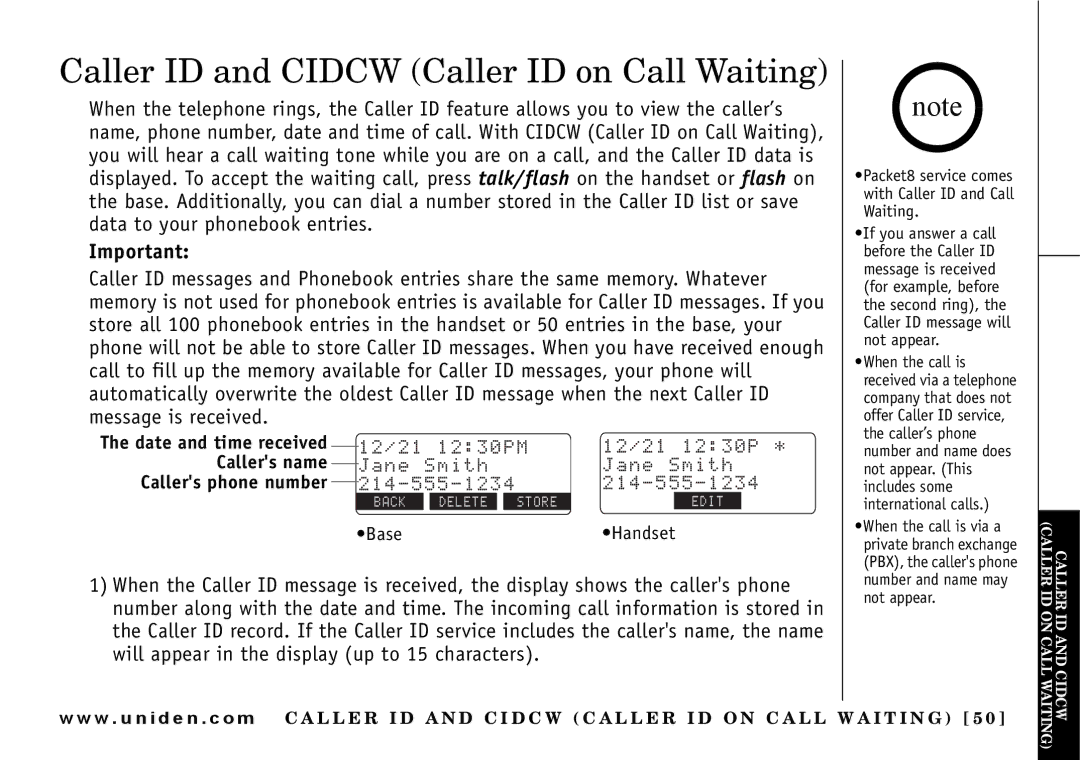 Uniden UIP165P Caller ID and Cidcw Caller ID on Call Waiting, Packet8 service comes with Caller ID and Call Waiting 