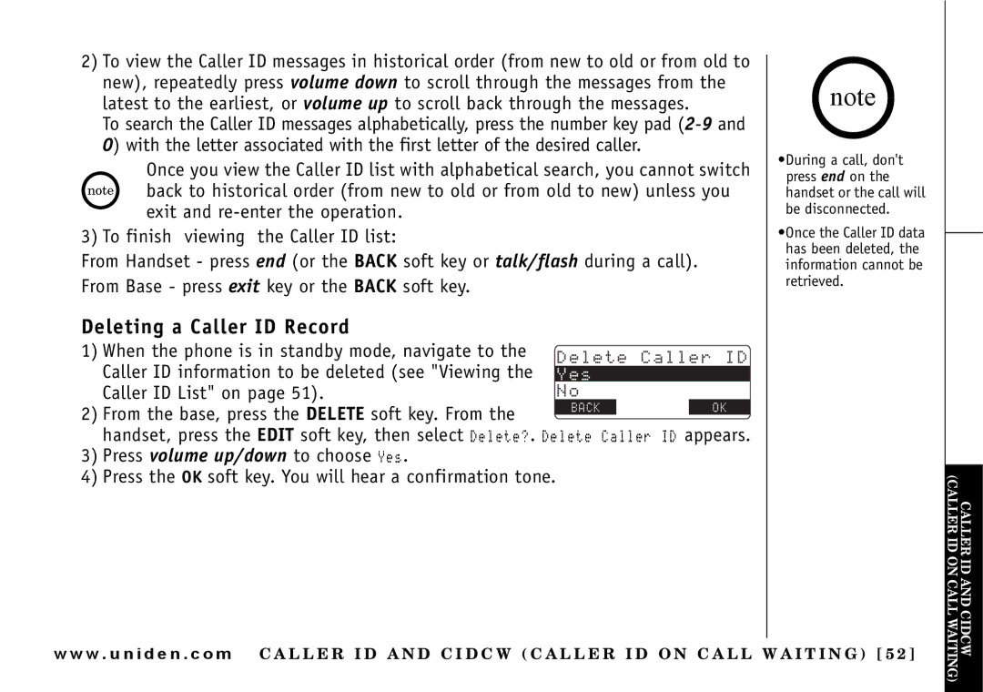 Uniden UIP165P owner manual Deleting a Caller ID Record 