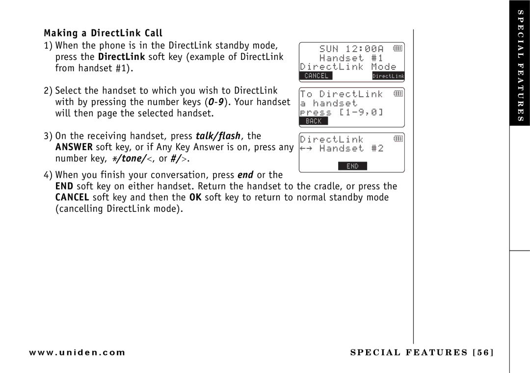 Uniden UIP165P owner manual Making a DirectLink Call, E C I a L F E a T U R E S 5 