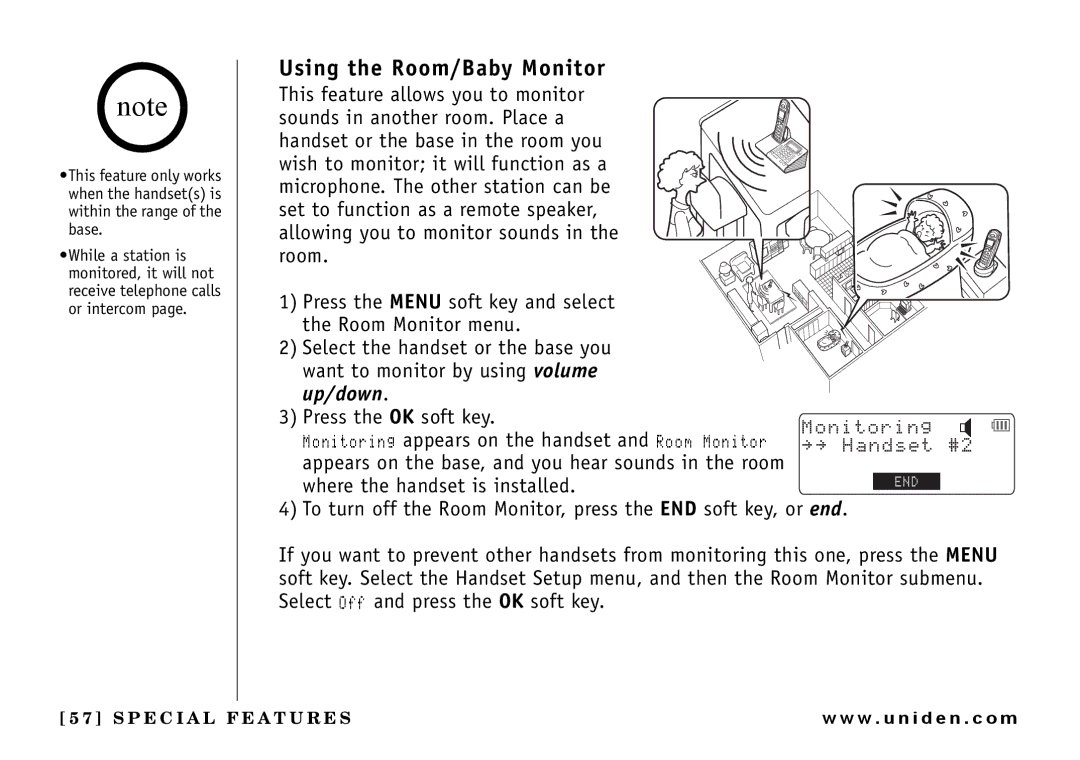 Uniden UIP165P owner manual Using the Room/Baby Monitor, Up/down 