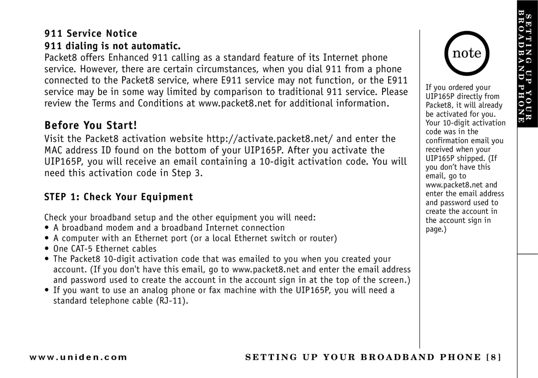 Uniden UIP165P owner manual Before You Start, Service Notice Dialing is not automatic, Check Your Equipment 