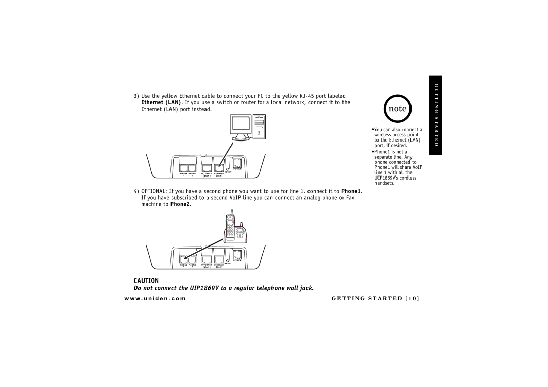 Uniden owner manual Do not connect the UIP1869V to a regular telephone wall jack 