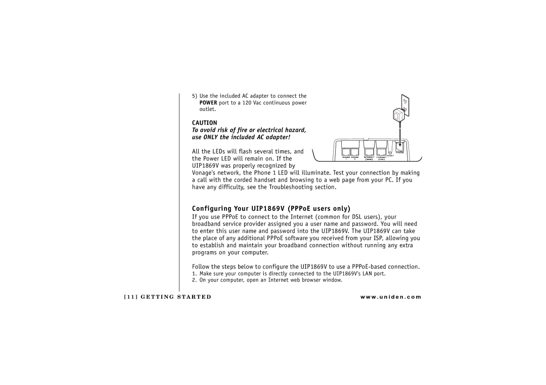 Uniden owner manual Configuring Your UIP1869V PPPoE users only 