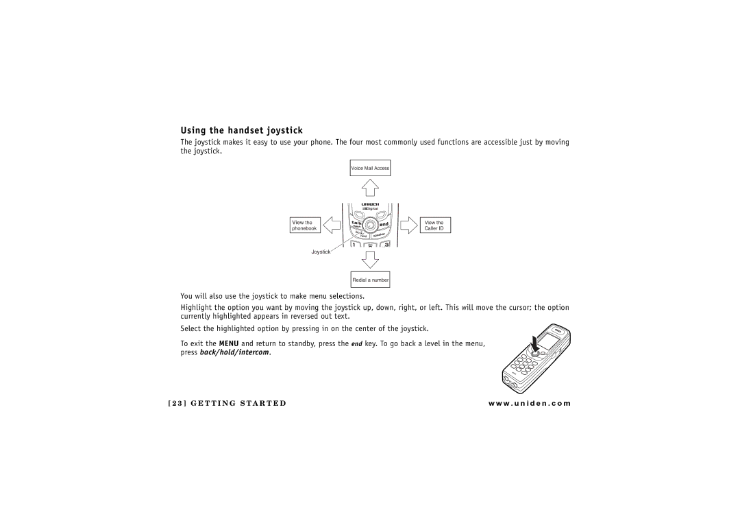 Uniden UIP1869V owner manual Using the handset joystick 