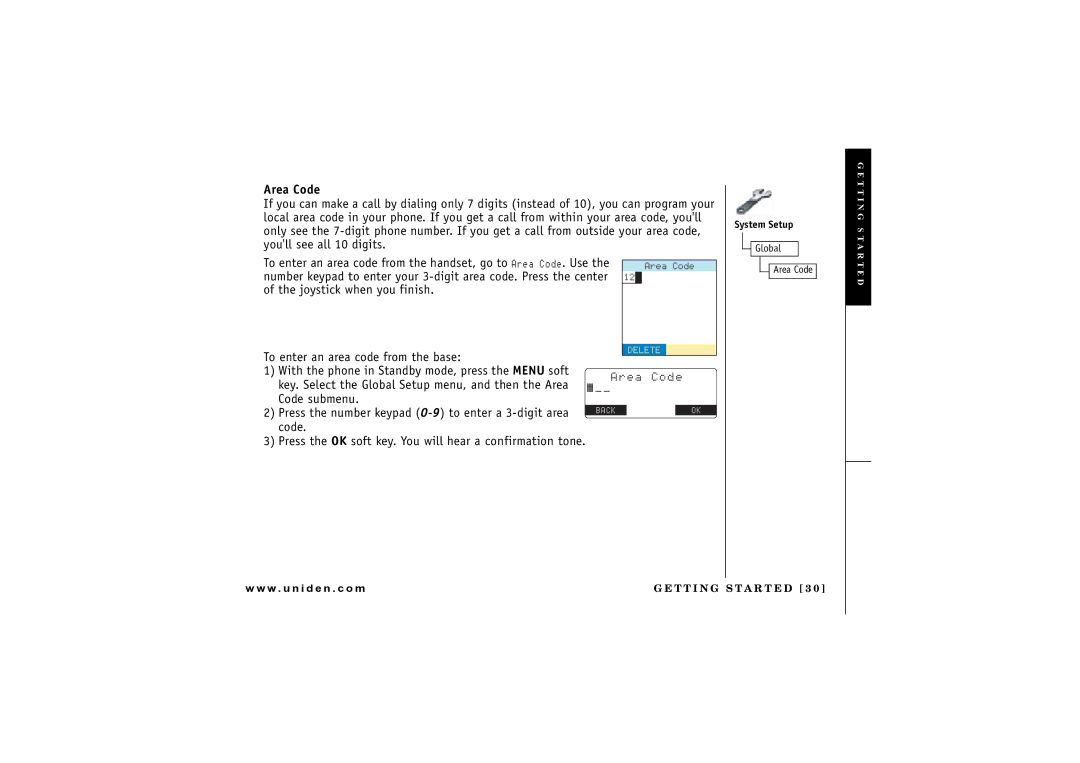 Uniden UIP1869V owner manual Area Code, 㨫aa 