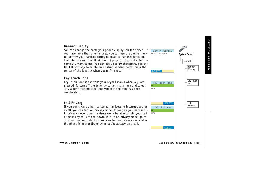 Uniden UIP1869V owner manual Banner Display, Key Touch Tone, Call Privacy 