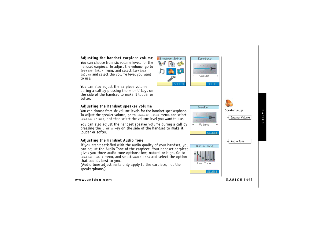 Uniden UIP1869V owner manual Adjusting the handset earpiece volume, Adjusting the handset speaker volume 