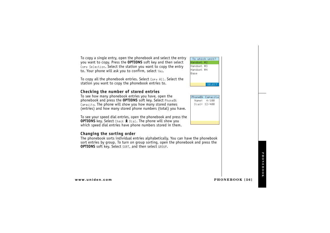 Uniden UIP1869V owner manual Checking the number of stored entries, Changing the sorting order 