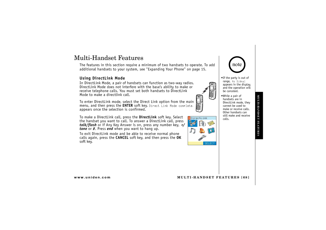 Uniden UIP1869V owner manual Multi-Handset Features, Using DirectLink Mode 