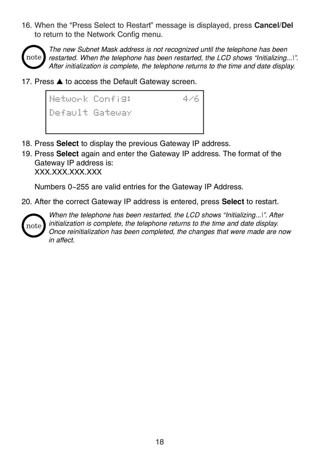 Uniden UIP300 manual Network Config Default Gateway 