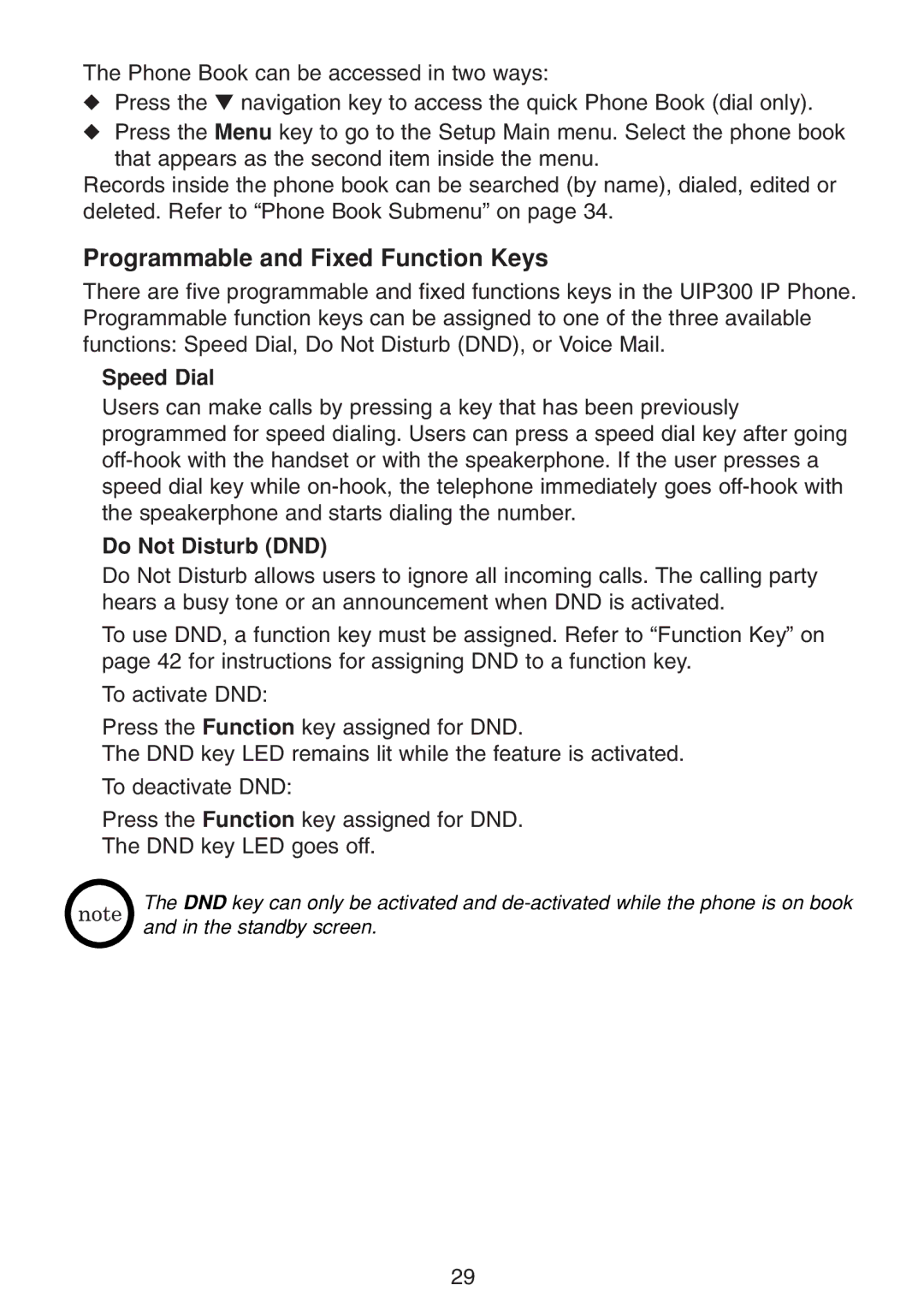 Uniden UIP300 manual Programmable and Fixed Function Keys, Speed Dial, Do Not Disturb DND 