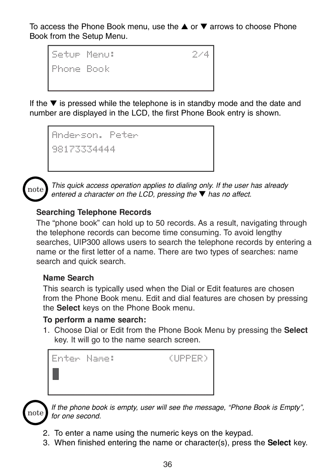 Uniden UIP300 manual Searching Telephone Records, Name Search, To perform a name search 