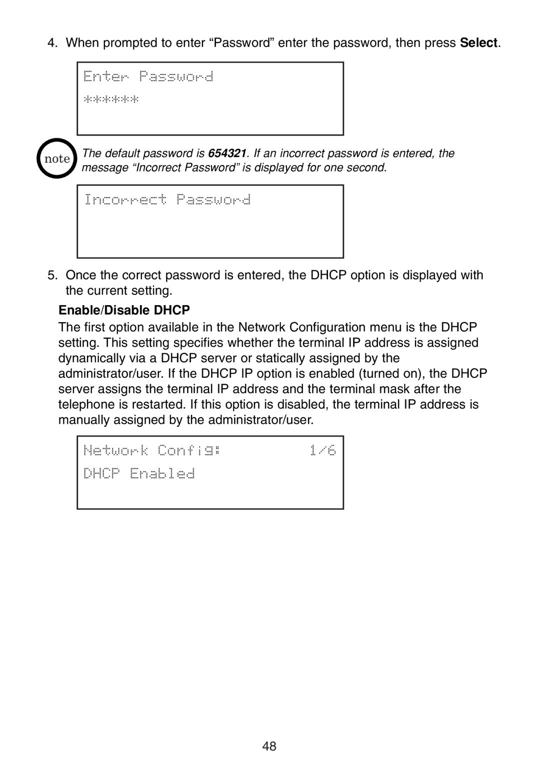 Uniden UIP300 manual Enable/Disable Dhcp, Network Config Dhcp Enabled 