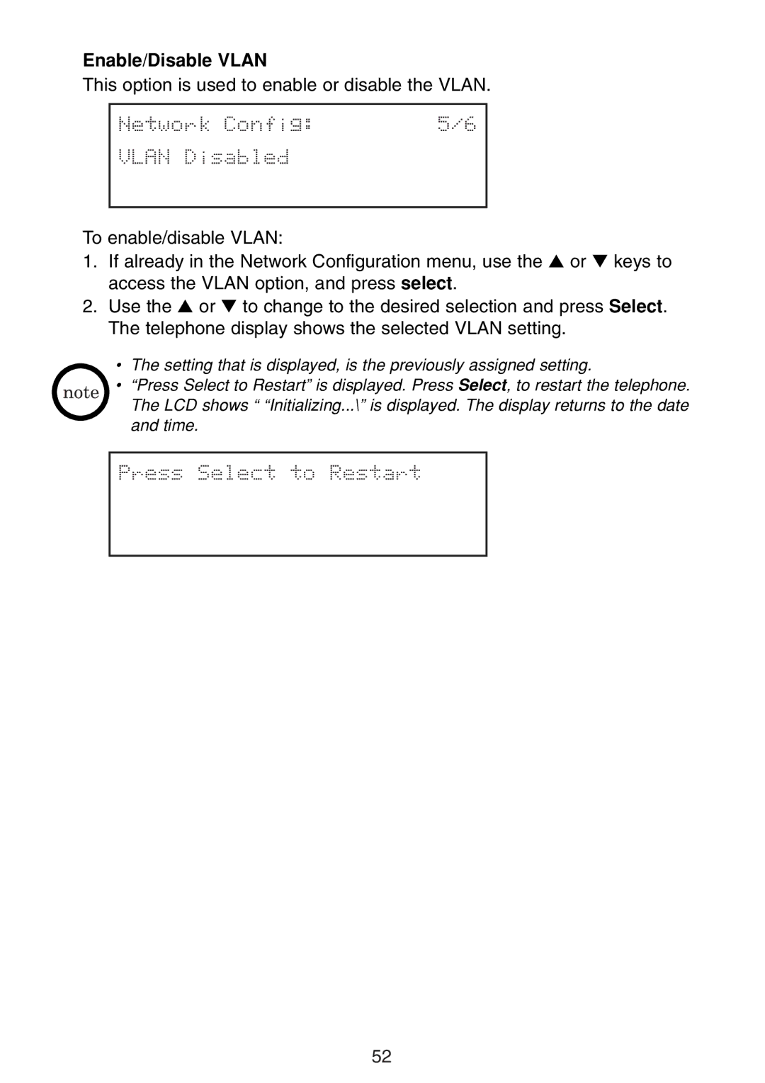 Uniden UIP300 manual Enable/Disable Vlan, Network Config Vlan Disabled 