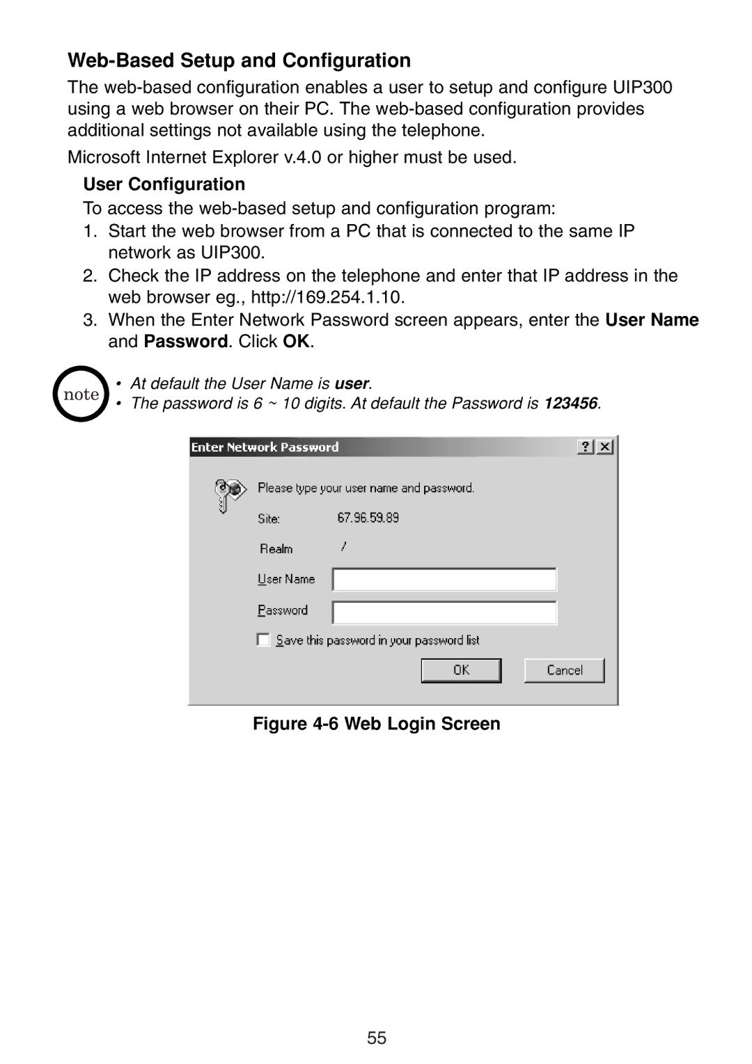 Uniden UIP300 manual Web-Based Setup and Configuration, User Configuration 