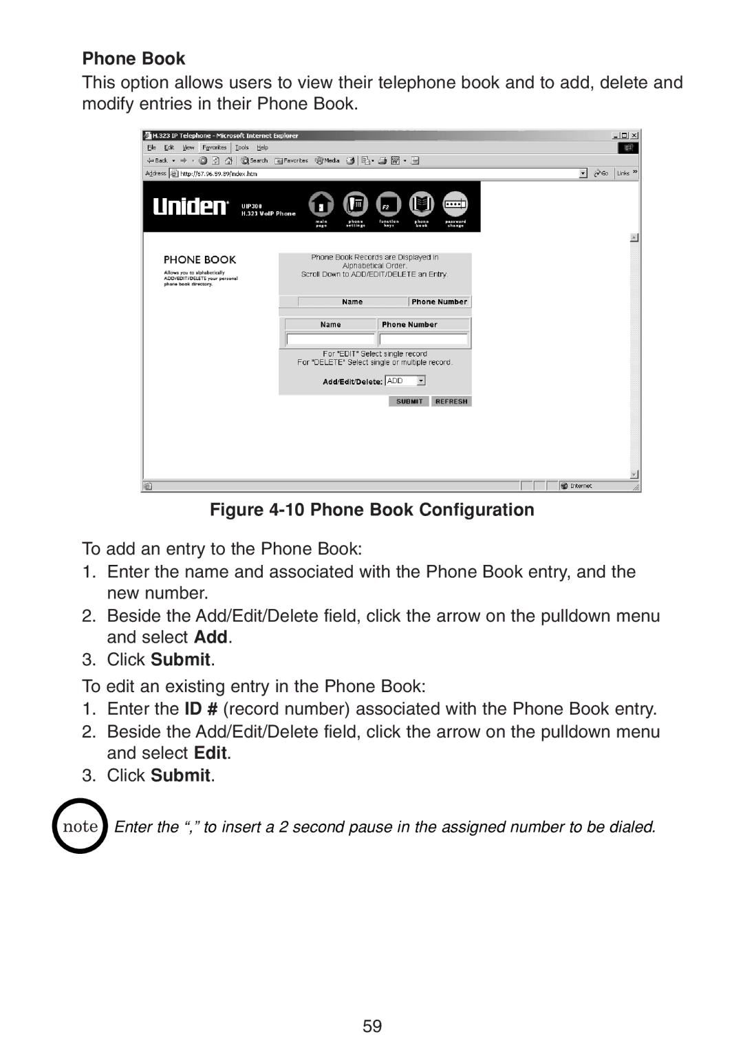 Uniden UIP300 manual Phone Book Configuration 