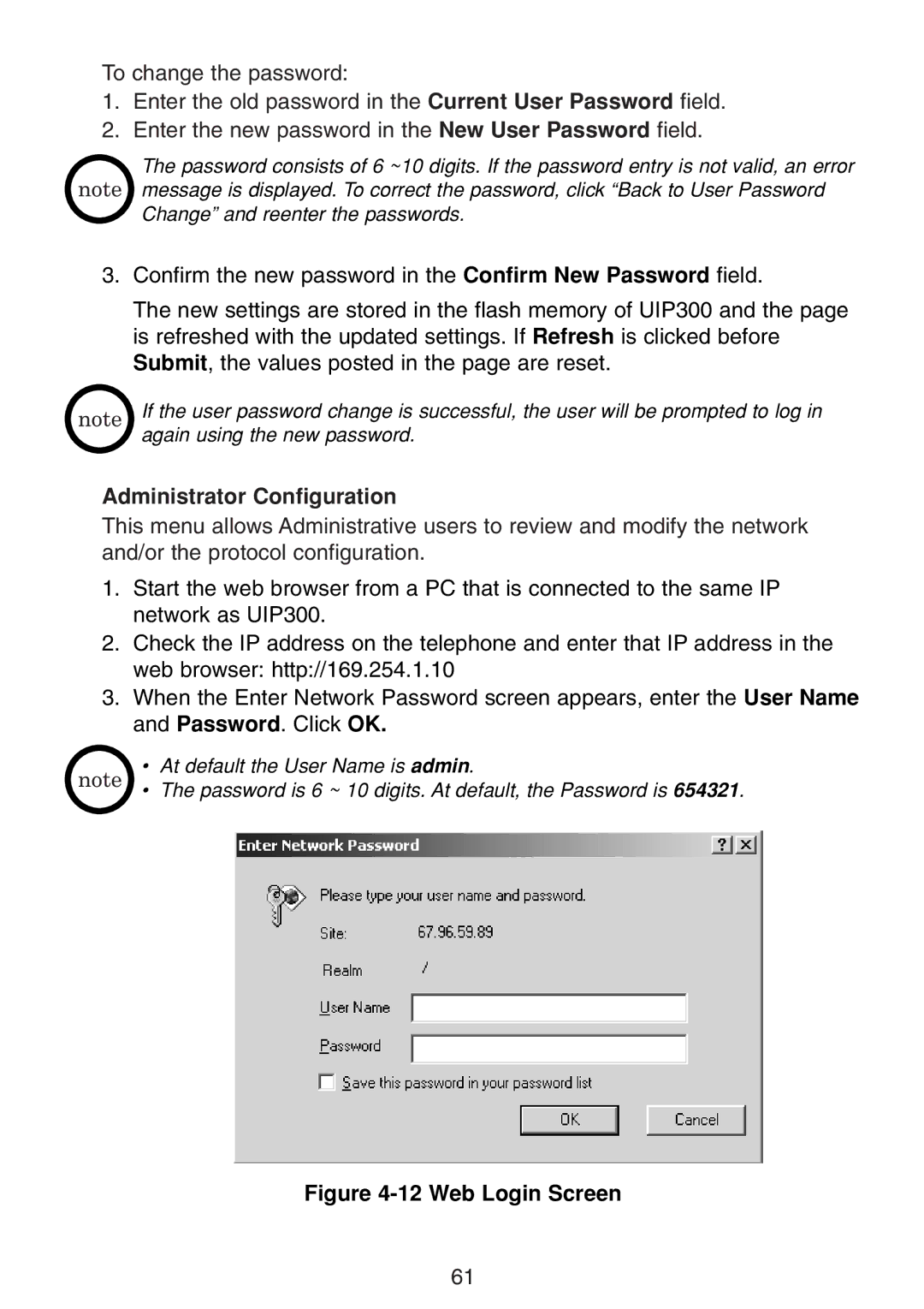 Uniden UIP300 manual Administrator Configuration, Web Login Screen 