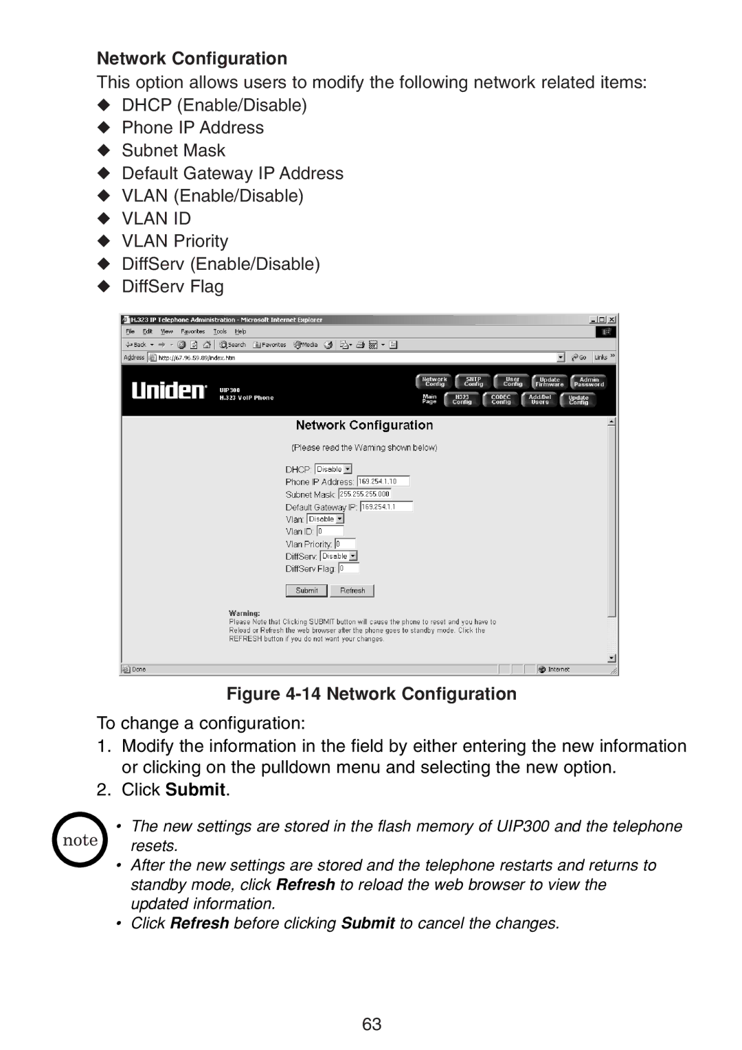 Uniden UIP300 manual Network Configuration 