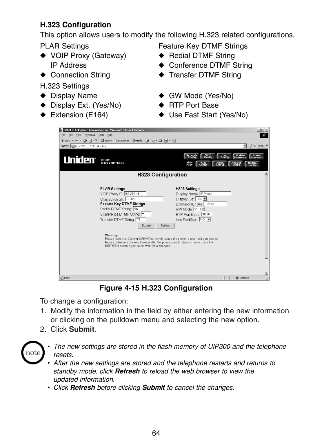 Uniden UIP300 manual 15 H.323 Configuration 