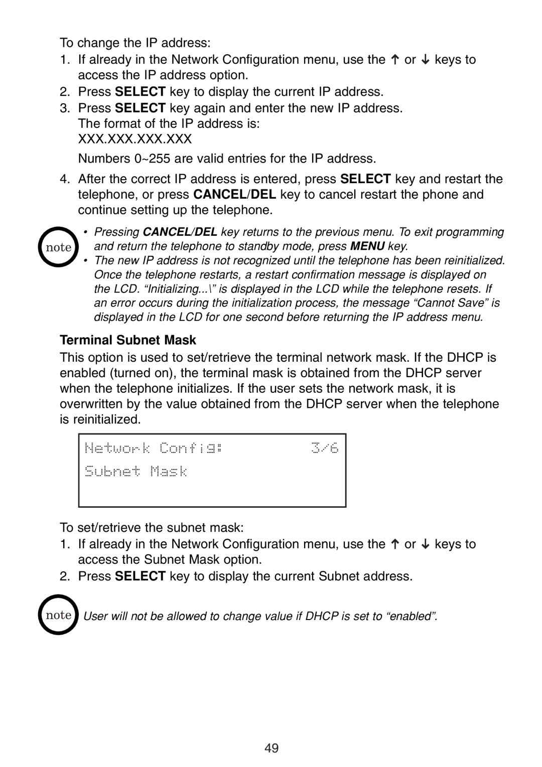 Uniden UIP300G manual Terminal Subnet Mask, Network Config Subnet Mask 