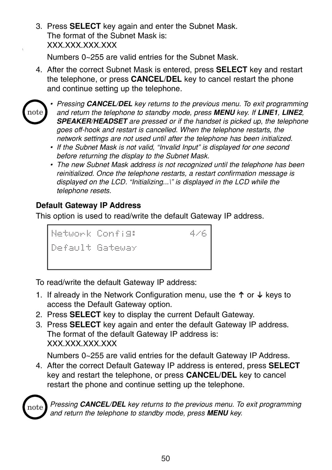 Uniden UIP300G manual Default Gateway IP Address, Network Config Default Gateway 