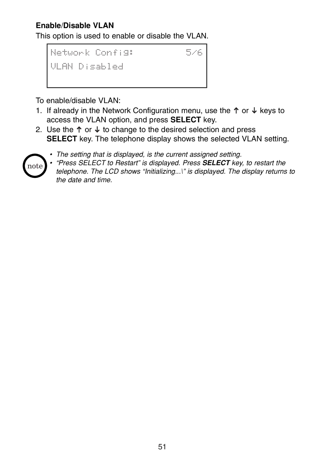 Uniden UIP300G manual Enable/Disable Vlan, Network Config Vlan Disabled 