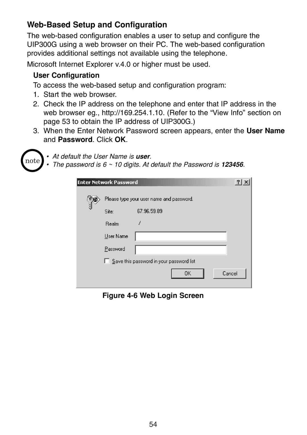 Uniden UIP300G manual Web-Based Setup and Configuration, User Configuration 