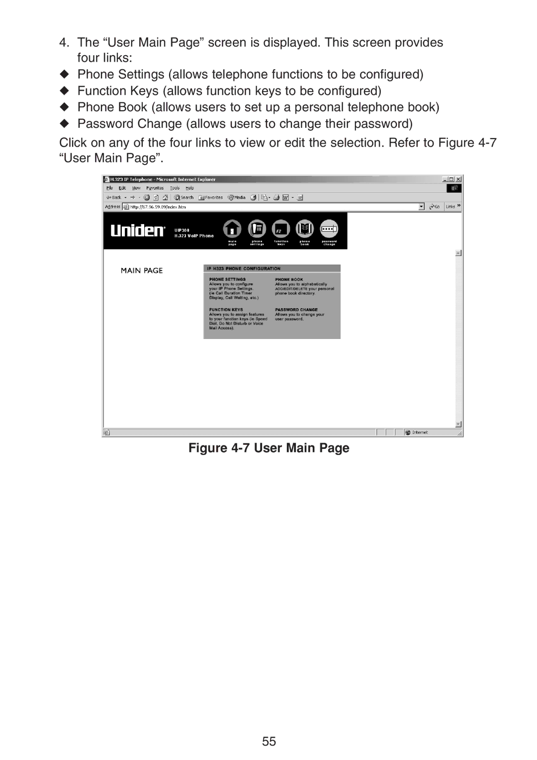 Uniden UIP300G manual User Main 