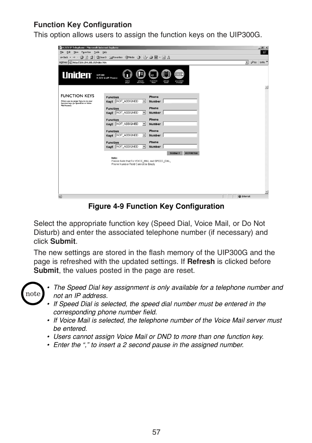 Uniden UIP300G manual Function Key Configuration 