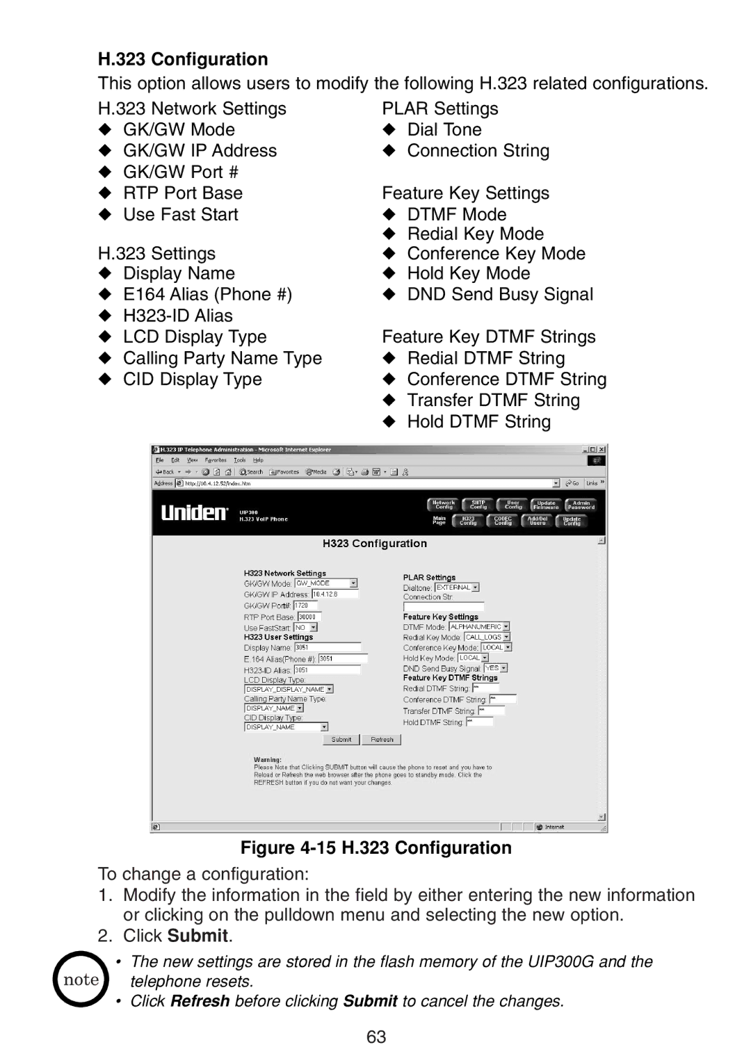 Uniden UIP300G manual 15 H.323 Configuration 