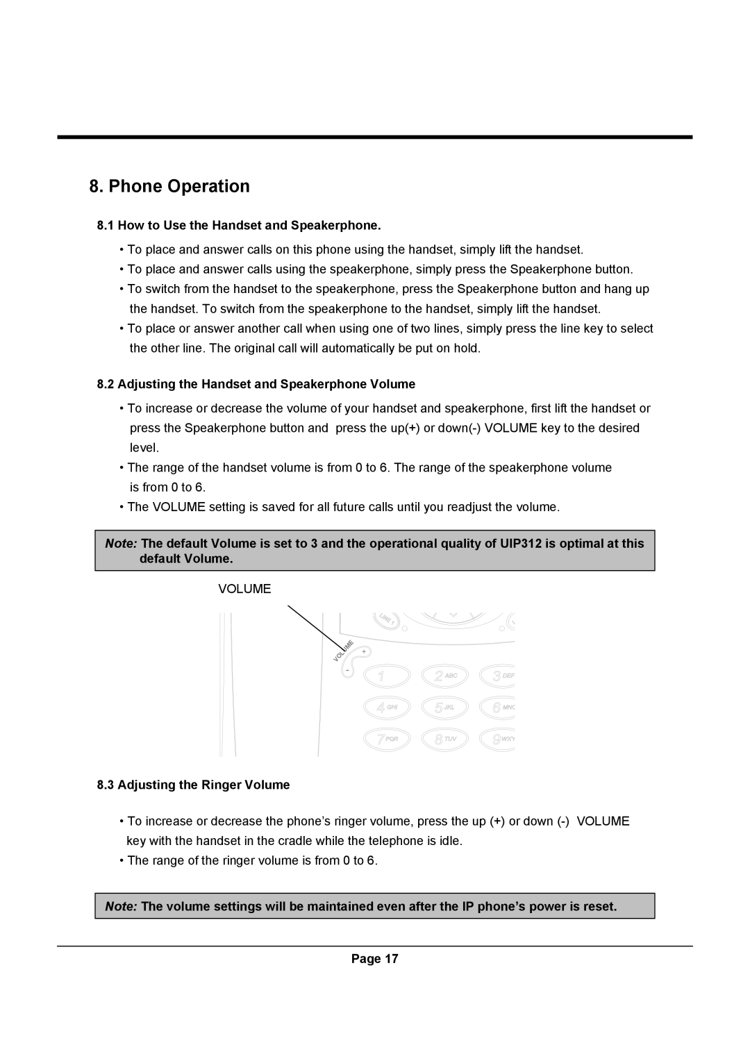 Uniden UIP312 Phone Operation, How to Use the Handset and Speakerphone, Adjusting the Handset and Speakerphone Volume 