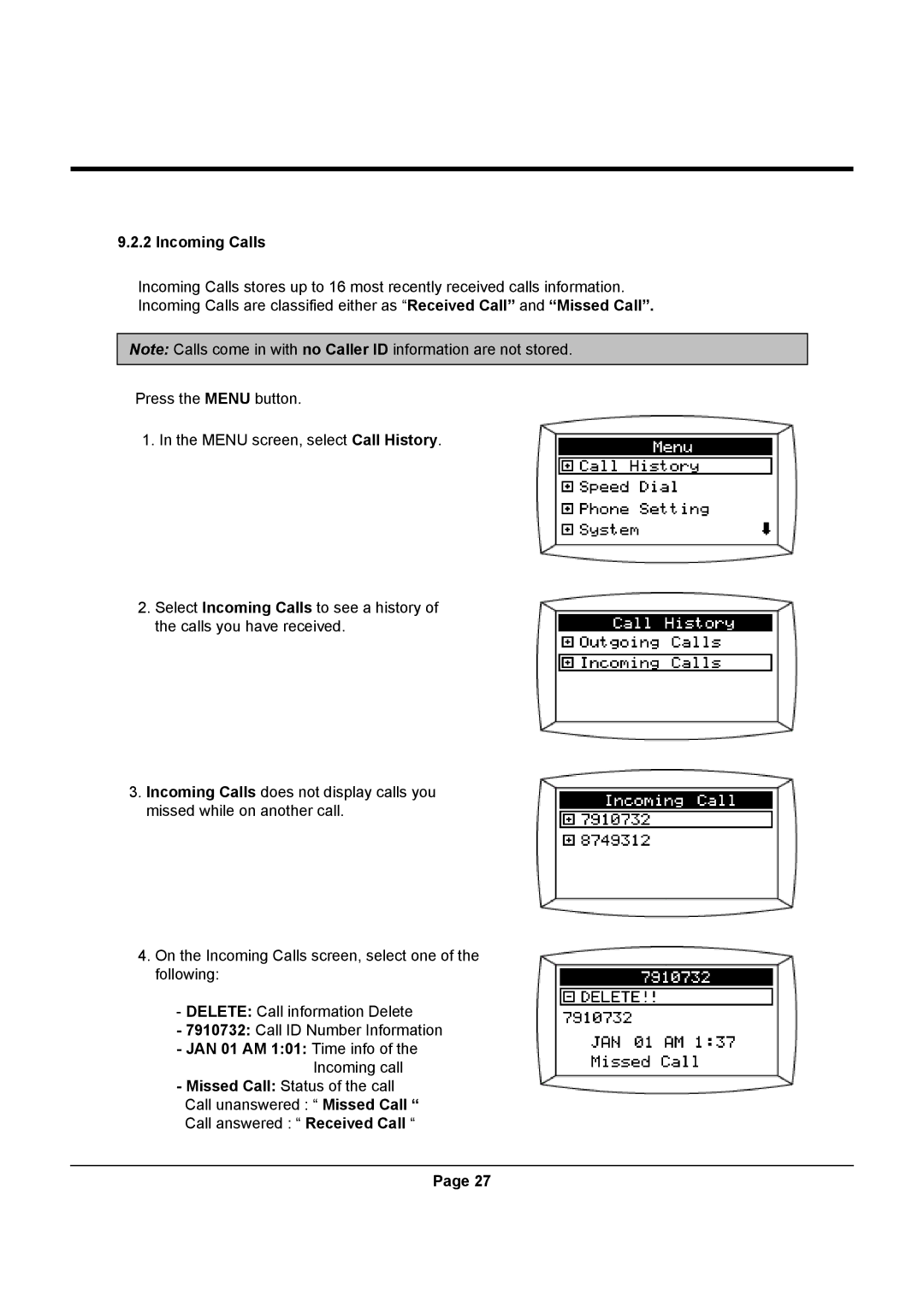 Uniden UIP312 manual Incoming Calls 