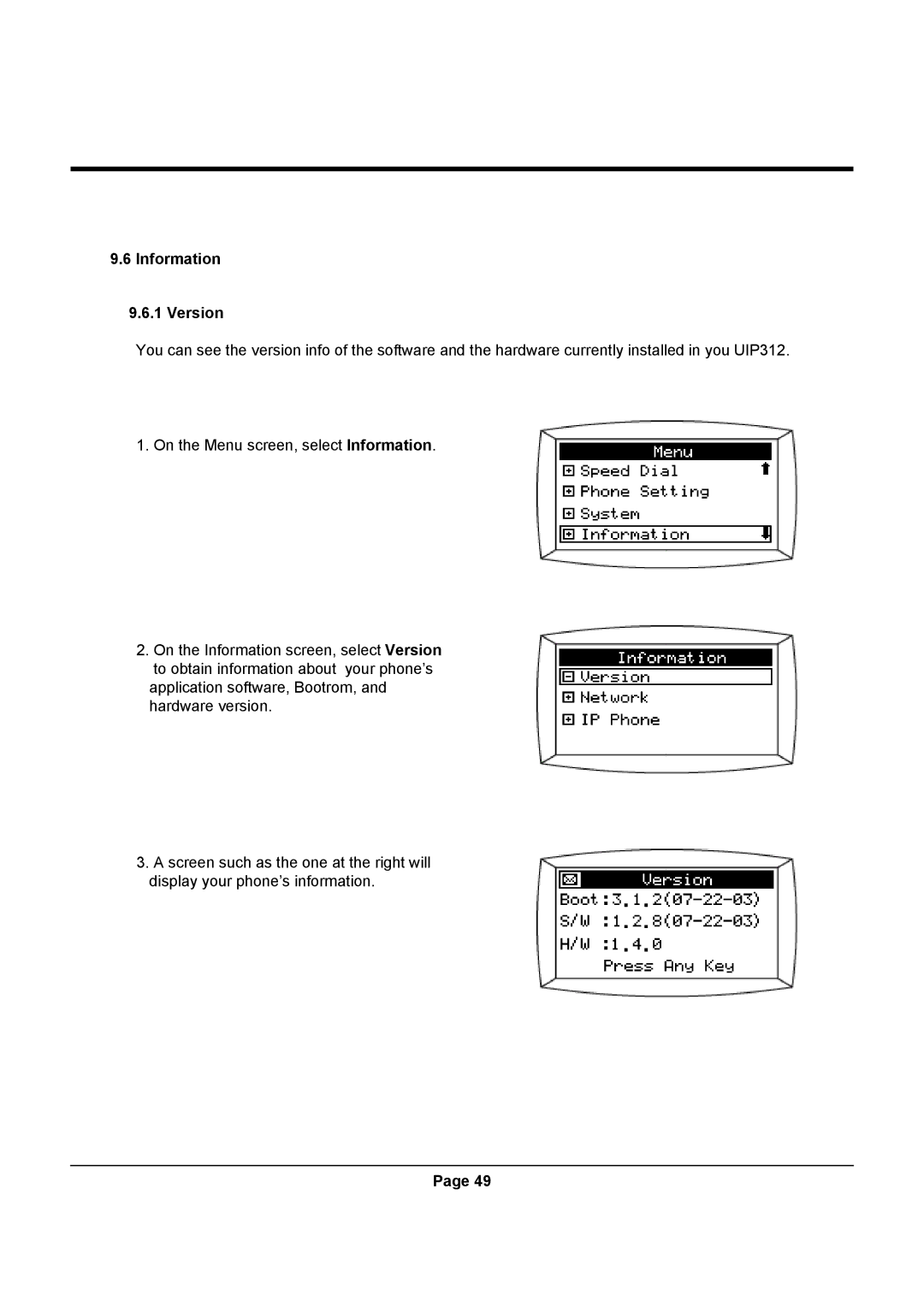 Uniden UIP312 manual Information Version 