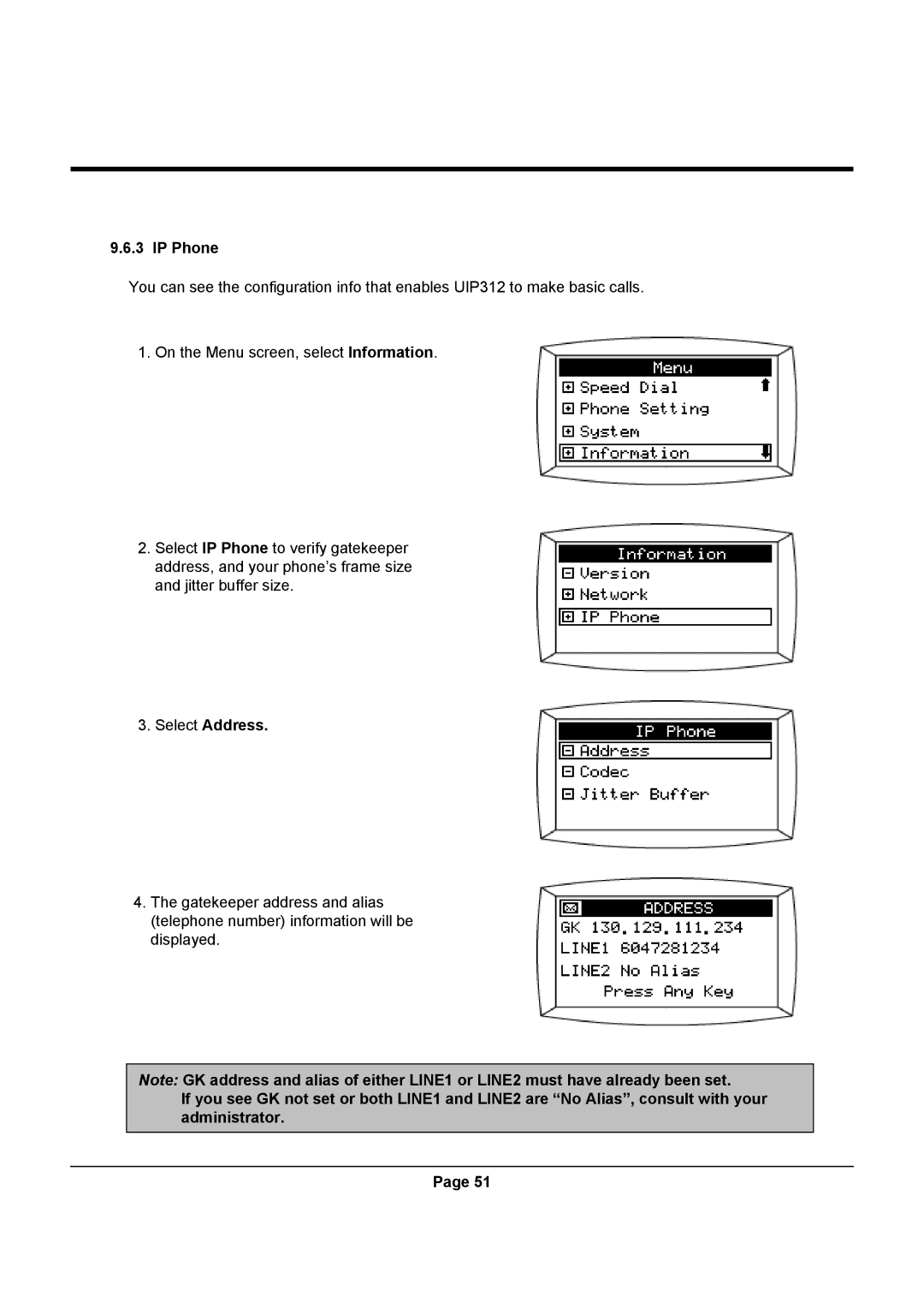 Uniden UIP312 manual IP Phone, Select Address 