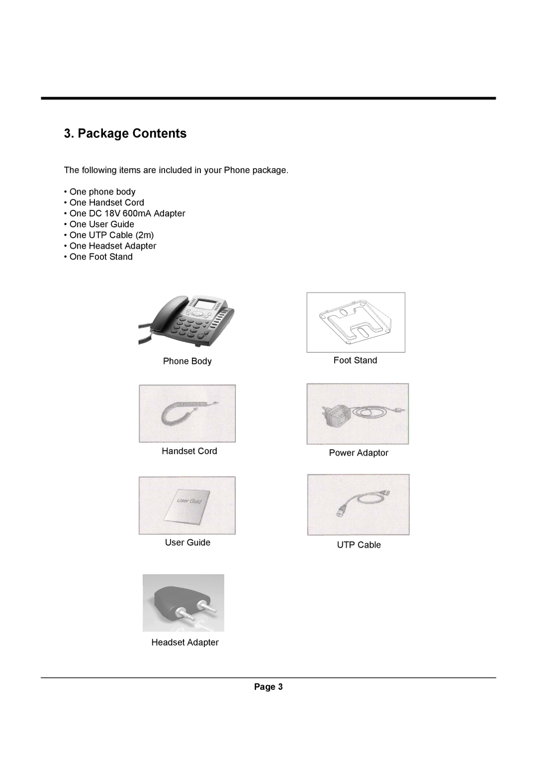 Uniden UIP312 manual Package Contents 