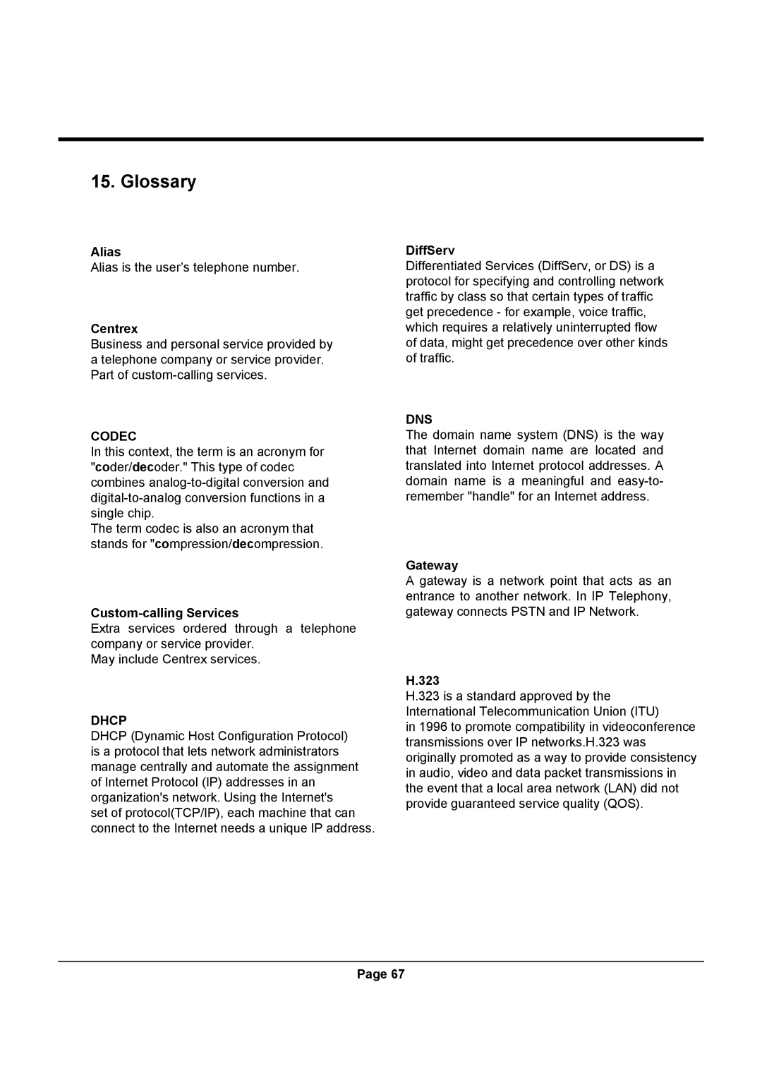 Uniden UIP312 manual Glossary 