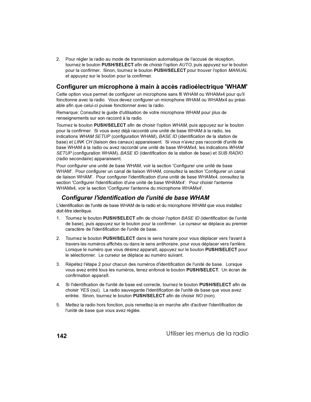 Uniden UM-525 manual Configurer lidentification de lunité de base Wham, 142 