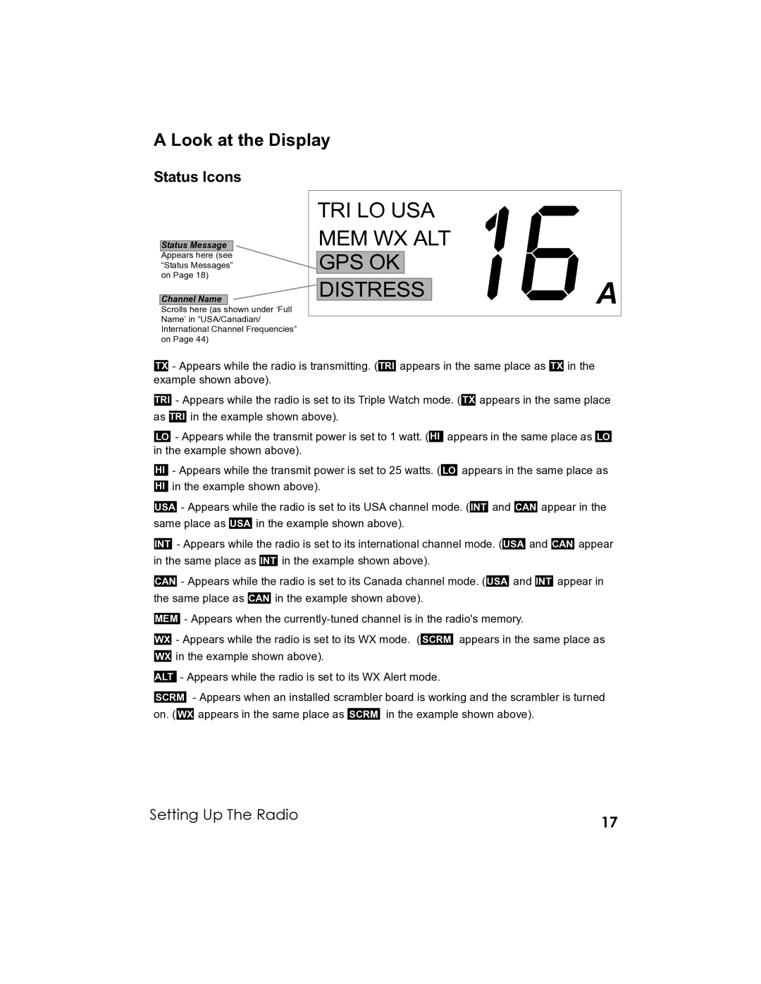 Uniden UM-525 manual Look at the Display, Status Icons 