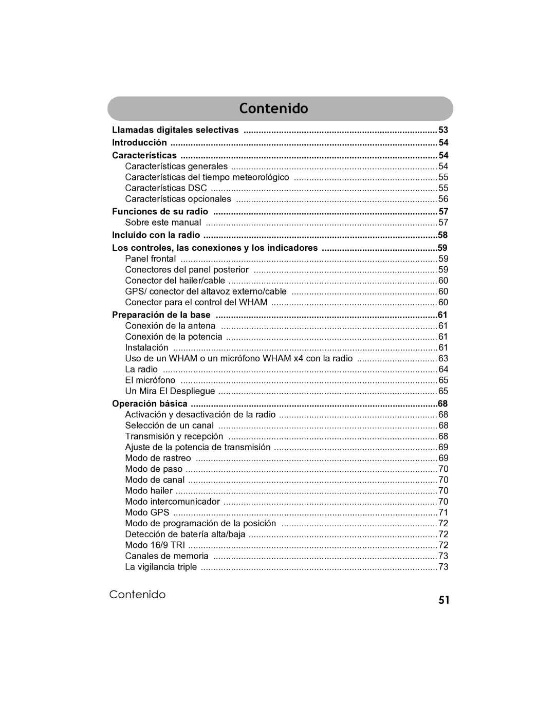 Uniden UM-525 manual Contenido 